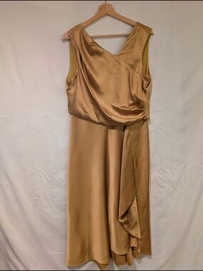 Taylor Satin Draped Midi Dress in Champagne Gold